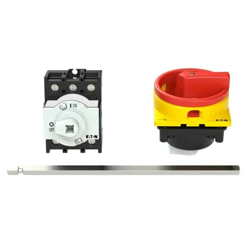 EATON Main switch, 3 pole, 25 A, Emergency-Stop function, Lockable in the 0 (Off) position, rr mounting, with 400 mm metal shaft