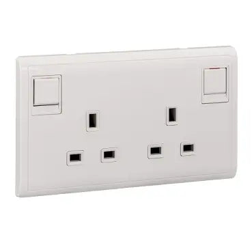 SCHNEIDER 13A 250V Twin Gang Switched Socket with Neon White