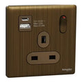 SCHNEIDER 13A Single Switched socket with A+C USB Charger Antique Brass