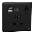 SCHNEIDER 13A Single Switched socket with A+C USB Charger Jet Black