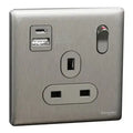 SCHNEIDER 13A Single Switched socket with A+C USB Charger Stainless Steel