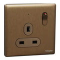 SCHNEIDER13A 250V 1 Gang Double Pole Switched Socket with LED  Dark Bronze