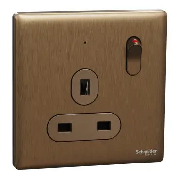SCHNEIDER13A 250V 1 Gang Double Pole Switched Socket with LED  Dark Bronze