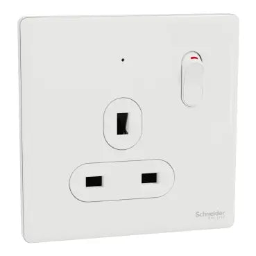SCHNEIDER13A 250V 1 Gang Double Pole Switched Socket with LED Painted White