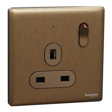 SCHNEIDER 13A 250V 1 Gang Switched Socket with LED  Dark Bronze