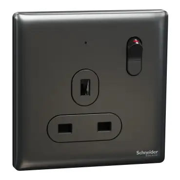 SCHNEIDER 13A 250V 1 Gang Switched Socket with LED Dark Grey