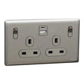 SCHNEIDER 13A Twin Switched socket with A+C USB Charger Stainless Steel