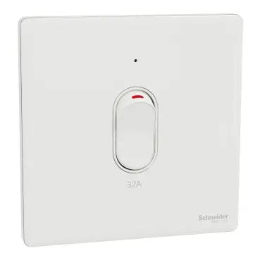 SCHNEIDER 32A 1 Gang DP with LED & Earth Painted White