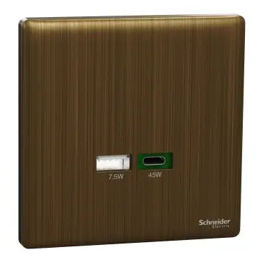 SCHNEIDER USB Charger USB A + USB C Antique Brass