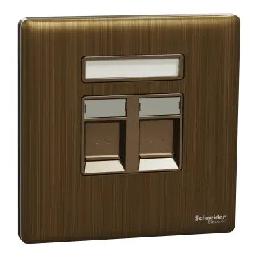 SCHNEIDER 2 Gang Tel Socket Antique Brass
