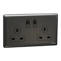 SCHNEIDER 13A 250V 2 Gang Double Pole Switched Socket With LED Dark Grey