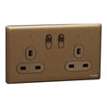 SCHNEIDER 13A 250V Twin Gang Switched Socket with LED  Dark Bronze