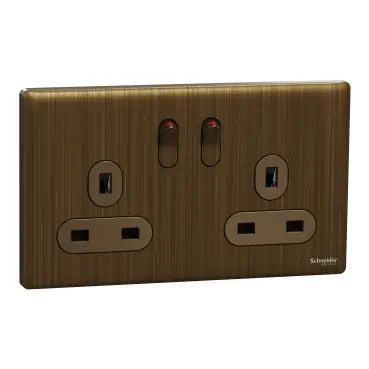 SCHNEIDER 13A 250V Twin Gang Switched
Socket Antique Brass