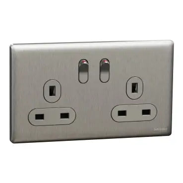 SCHNEIDER 13A 250V Twin Gang Switched
Socket Stainless Steel