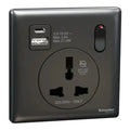 SCHNEIDER 16A 1 Gang International socket with USB Dark Grey