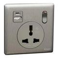 SCHNEIDER 16A 1 Gang International socket with USB Stainless Steel