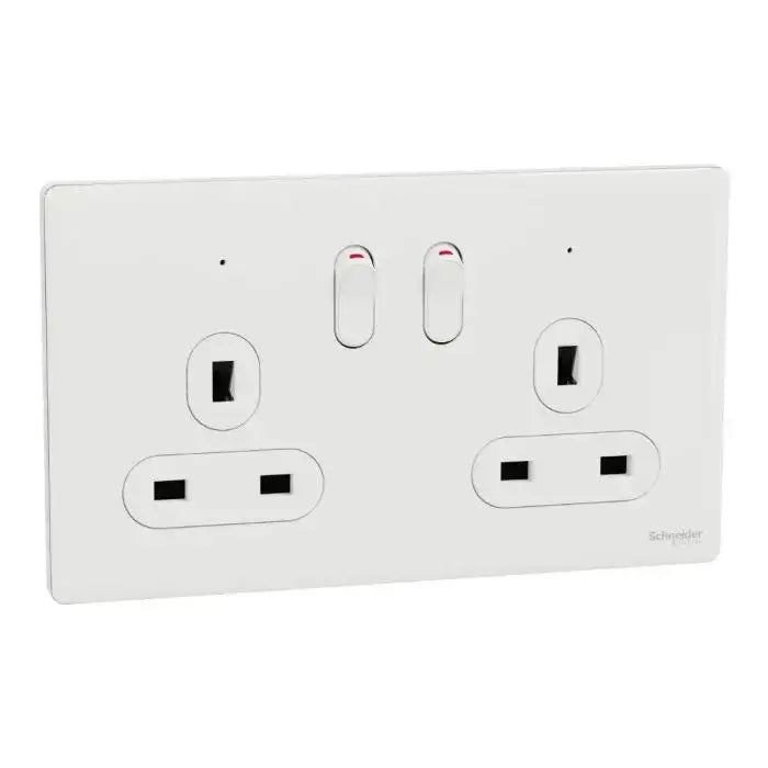 SCHNEIDER 13A 250V Twin Gang Switched Socket with LED Painted White